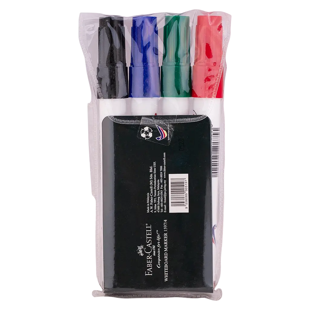 Pennarelli Per Lavagna Bianca Faber-Castell – Confezione Da 4 Assortiti – Punta Larga 2,5 Mm – Ricaricabili