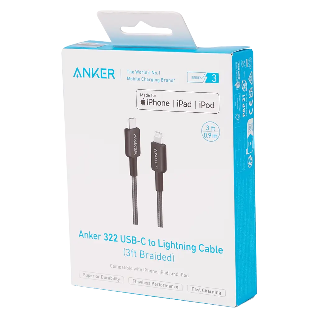 Anker 322 USBC to Lightning Connector Cable Braided 3ft Black - view 2