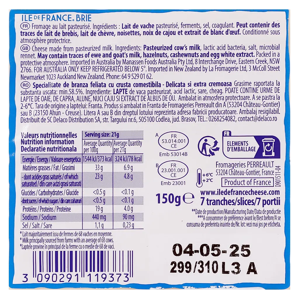 Ile De France Brie Slices Cheese 150 gm - view 3
