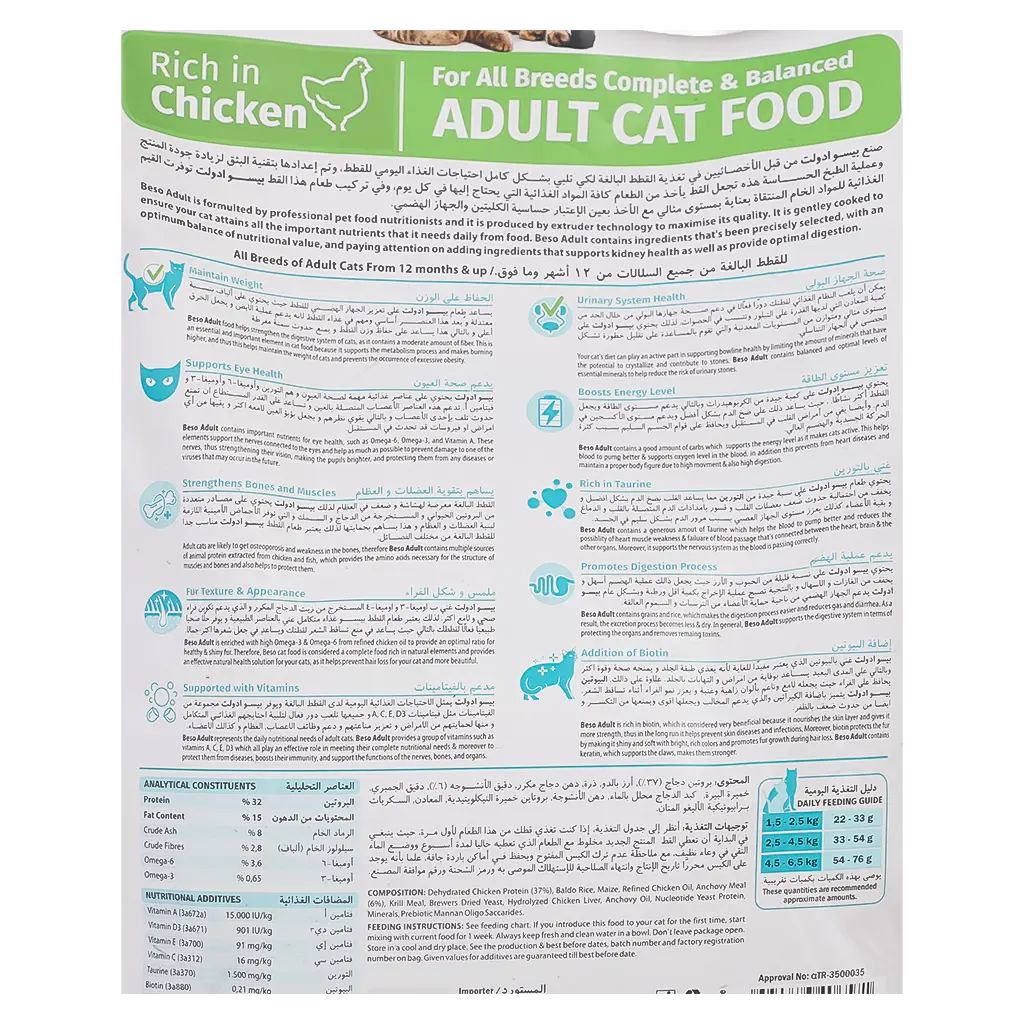 Beso Adult Cat Food For All Breeds Complete And Balanced Chicken In Rich 2 kg - view 4