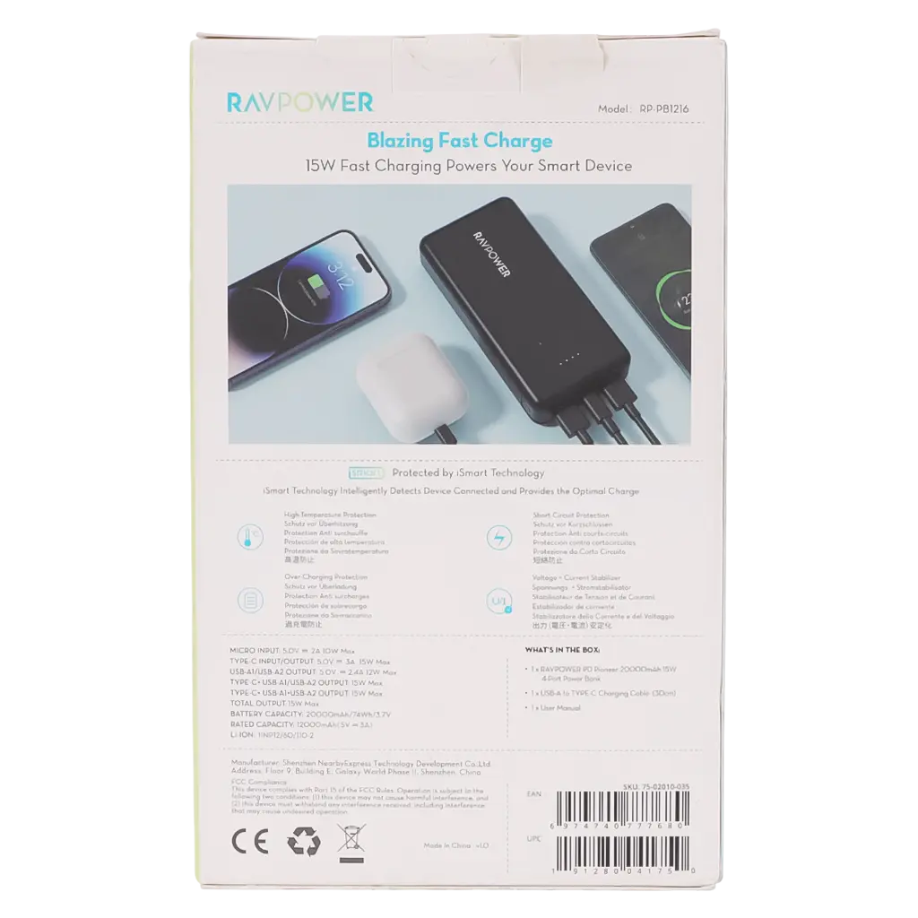 Ravpower Rp-Pb1216 20000Mah 15W 4-Port Power Bank Black - view 4