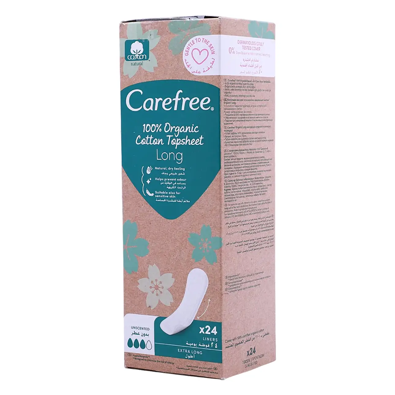 Carefree 100% Organic Cotton Pantyliners Unscented Long 24 pcs - view 1