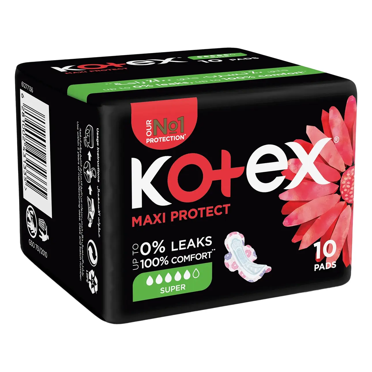 Kotex Maxi Protect Thick Pads Super Size Sanitary with Wings 10 Pads - view 1