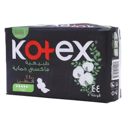 Kotex Natural Maxi Protect Thick Pads, 100% Cotton Pad, Super Size with Wings, 44 Sanitary Pads