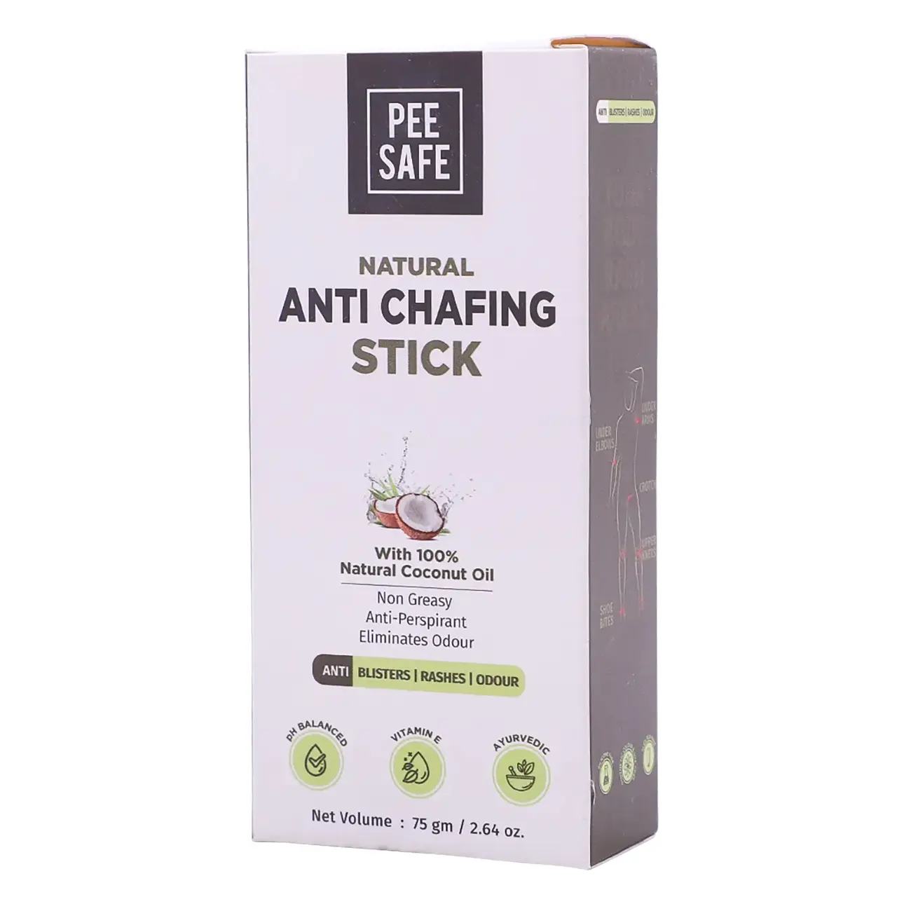 PeeSafe 100% Natural Anti Chafing Stick for Underarms and Inner Thighs 75gm - view 1