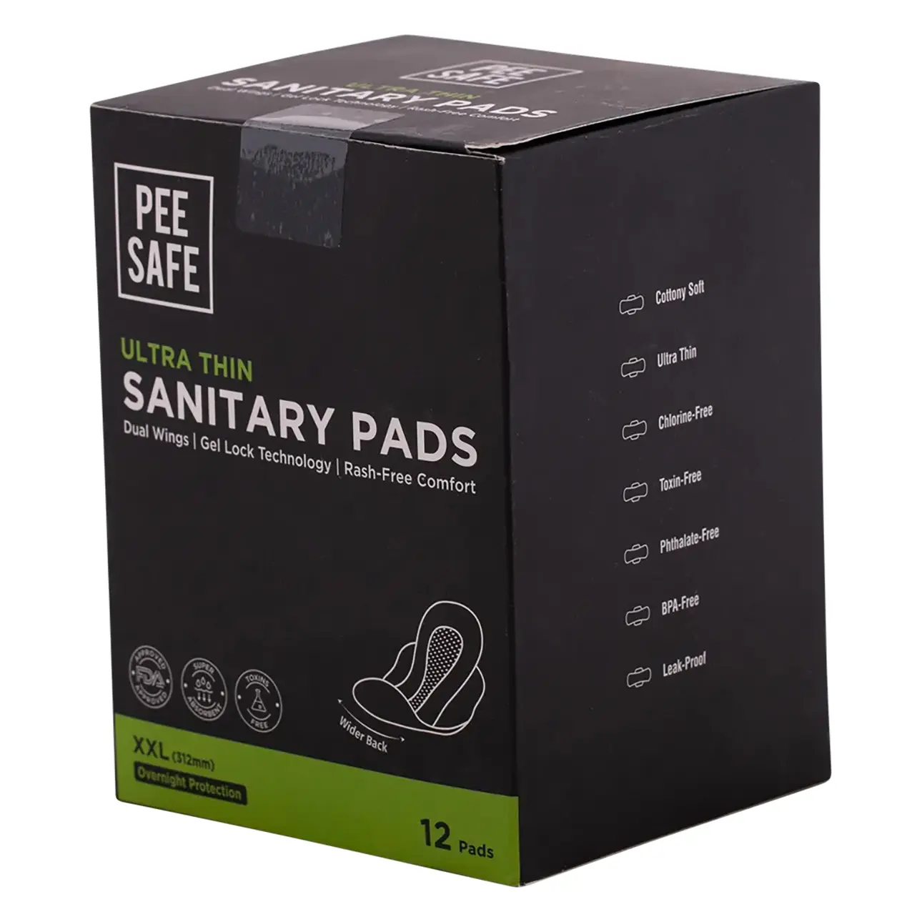 PeeSafe Ultra Thin Sanitary Pads with Wings Overnight Protection Extra Long Size XXL 12 Pads - view 1