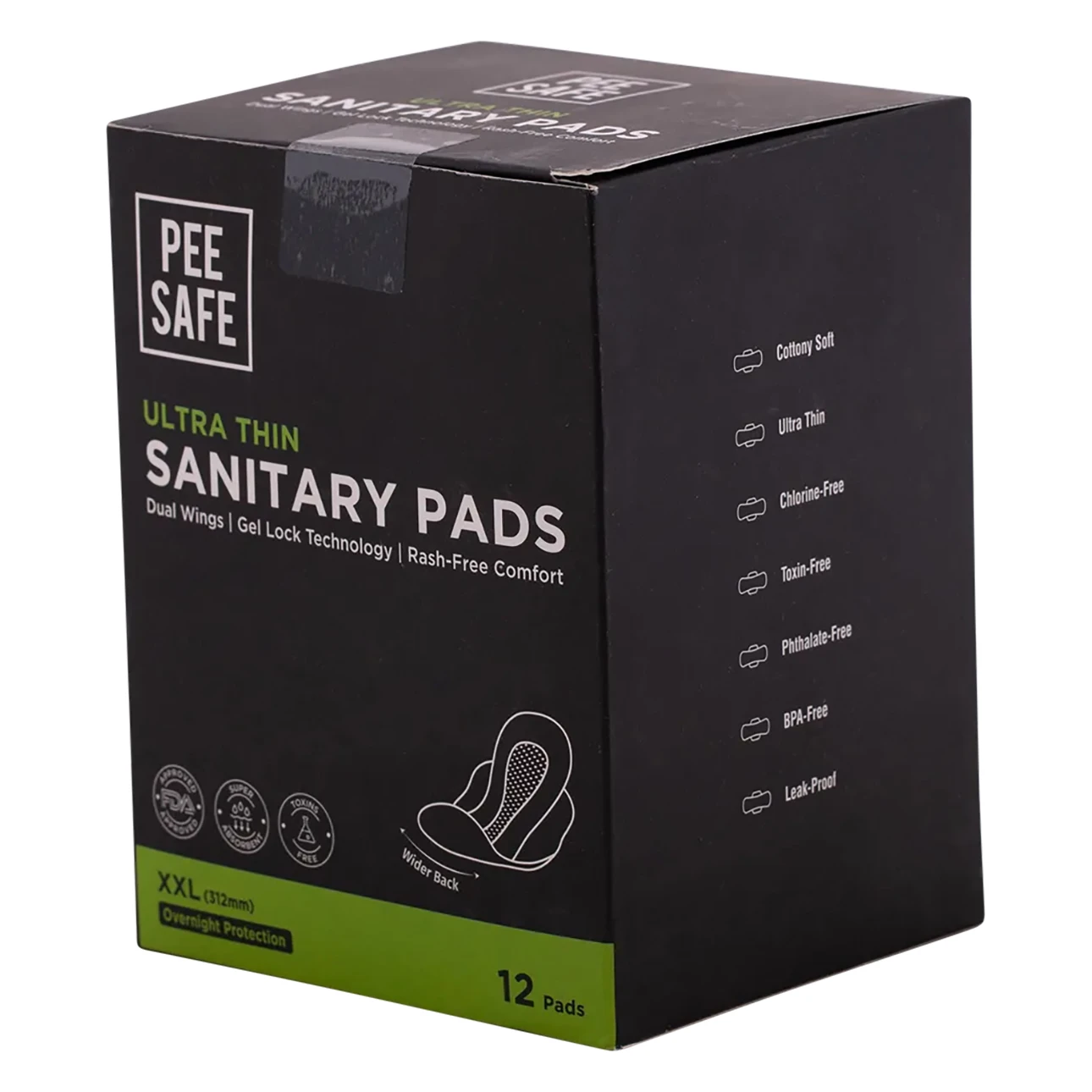 PeeSafe Ultra Thin Sanitary Pads with Wings Overnight Protection Extra Long Size XXL 12 Pads