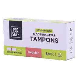 PeeSafe 100% Organic Cotton Tampons Regular Size 16 Tampons