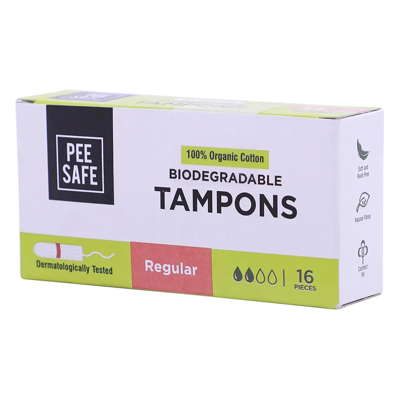 PeeSafe 100% Organic Cotton Tampons Regular Size 16 Tampons