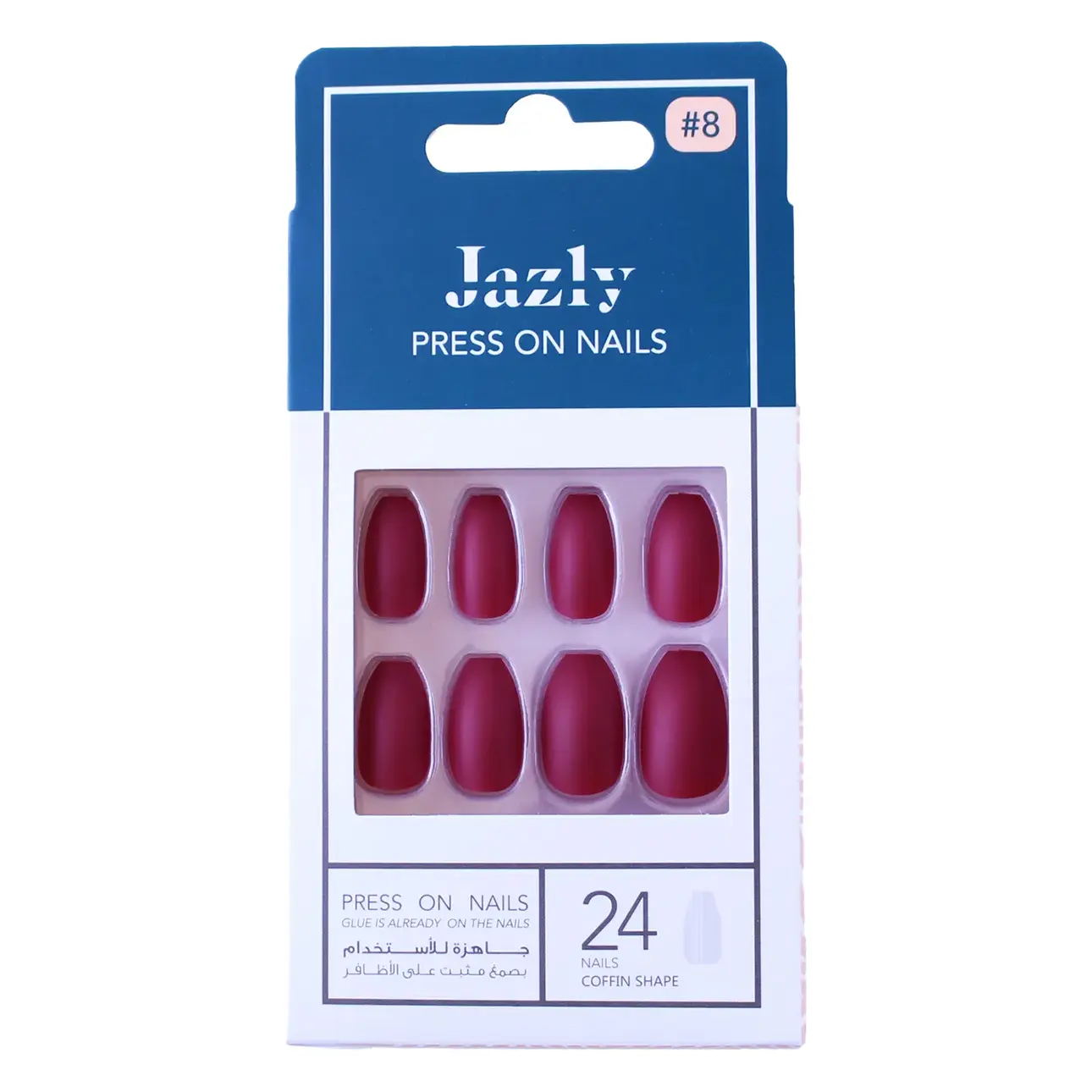 Jazly Press on Nails Deep Red Coffin - view 1