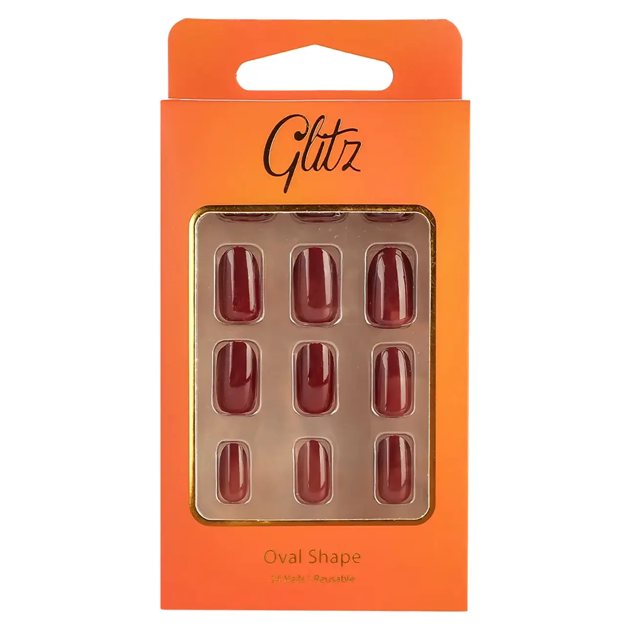Glitz Press On Nails Russet Brown Oval Shape 6 - view 1