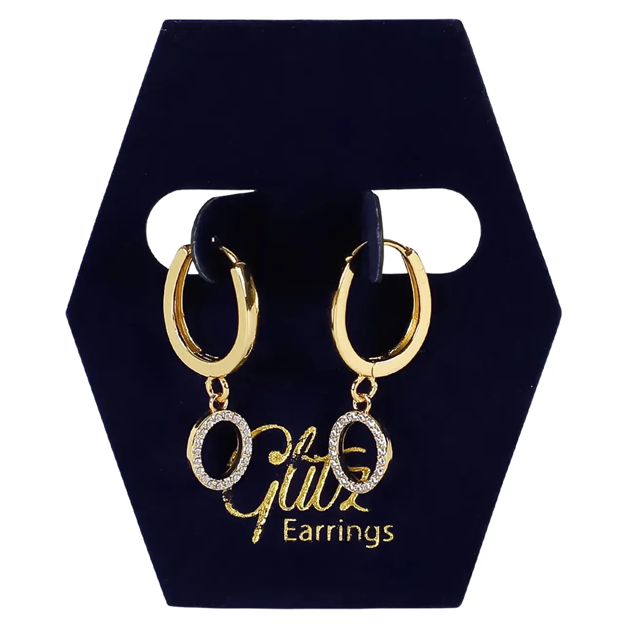 Glitz Oval Pendant Gold Plated Earrings 18K - view 2