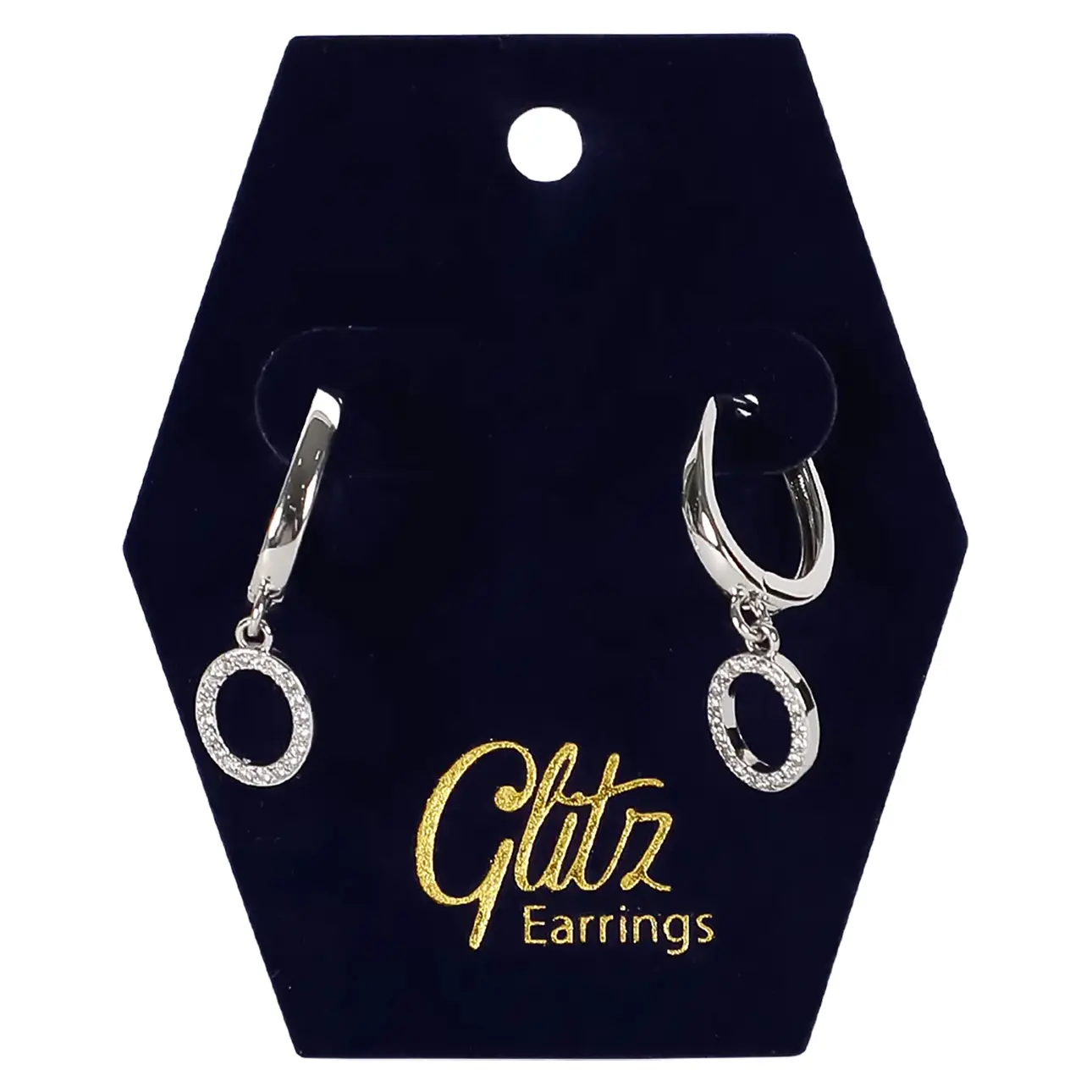 Glitz Oval Pendant Earring Silver - view 2