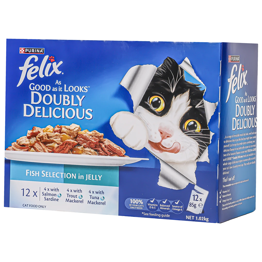 Purina Felix Doubly Delicious Fish Selections In Jelly Wet Cat Food 12pcs 85 gm