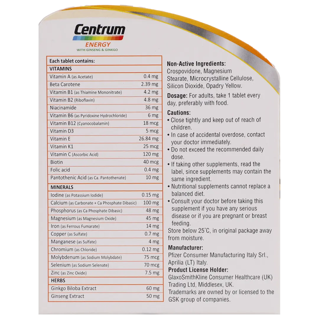 Centrum Energy Multivitamins with Ginseng & Ginkgo 30 Tablets - view 3