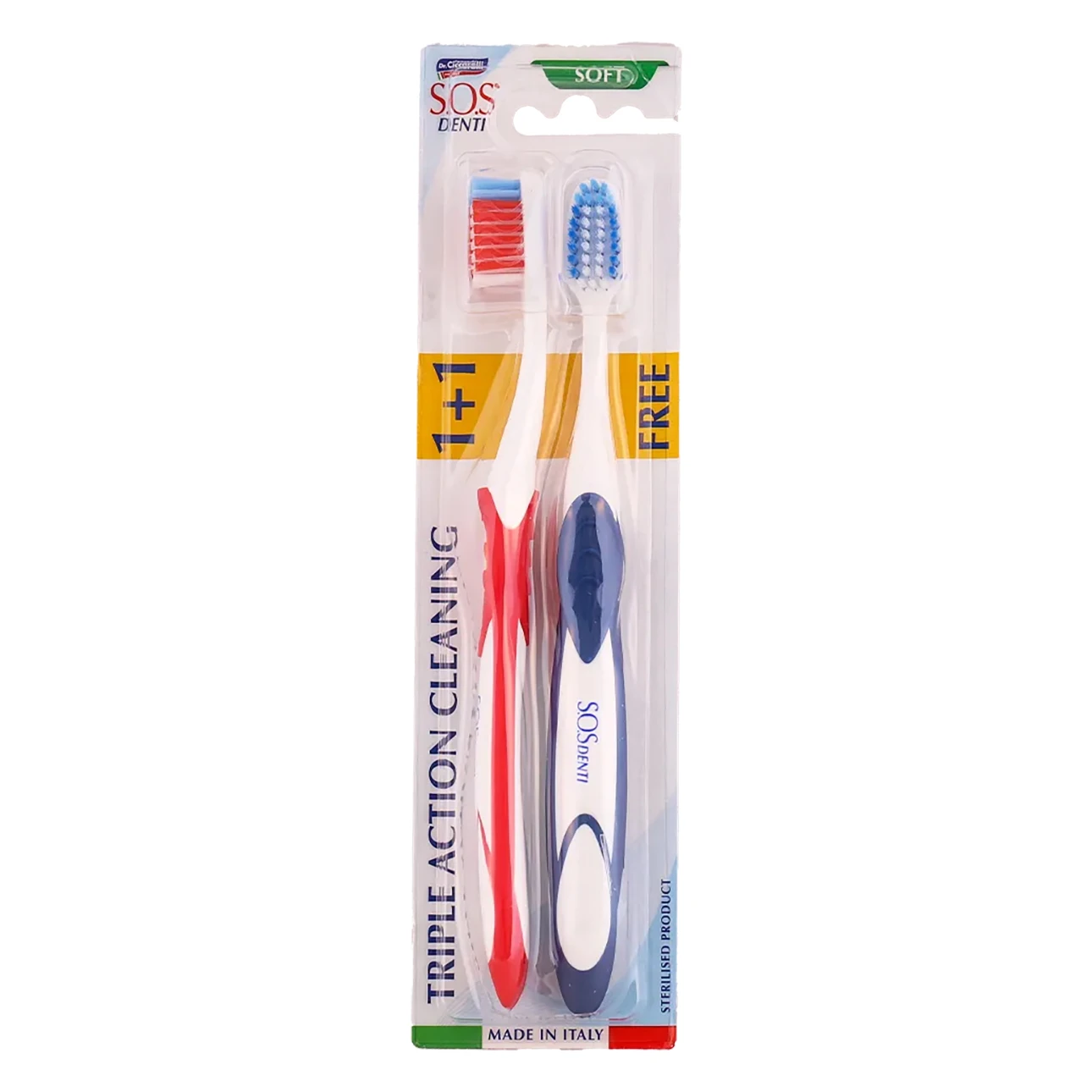 SOS Denti Toothbrush Triple Action Cleaning 1+1 Soft