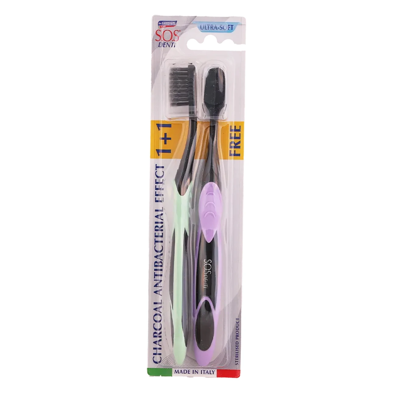 SOS Denti Toothbrush Charcaol Anti Bactrial Effect 1+1 Ultra Soft