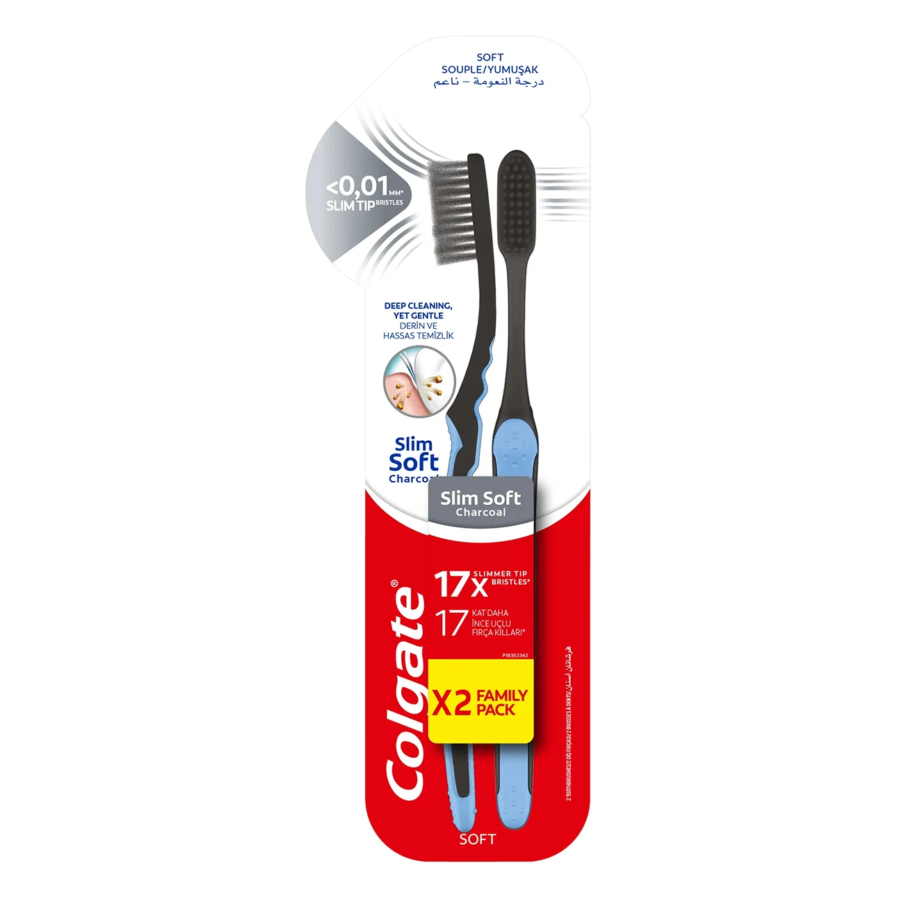 Colgate Slim Soft Charcoal Slim Bristles Toothbrush 2-Pack