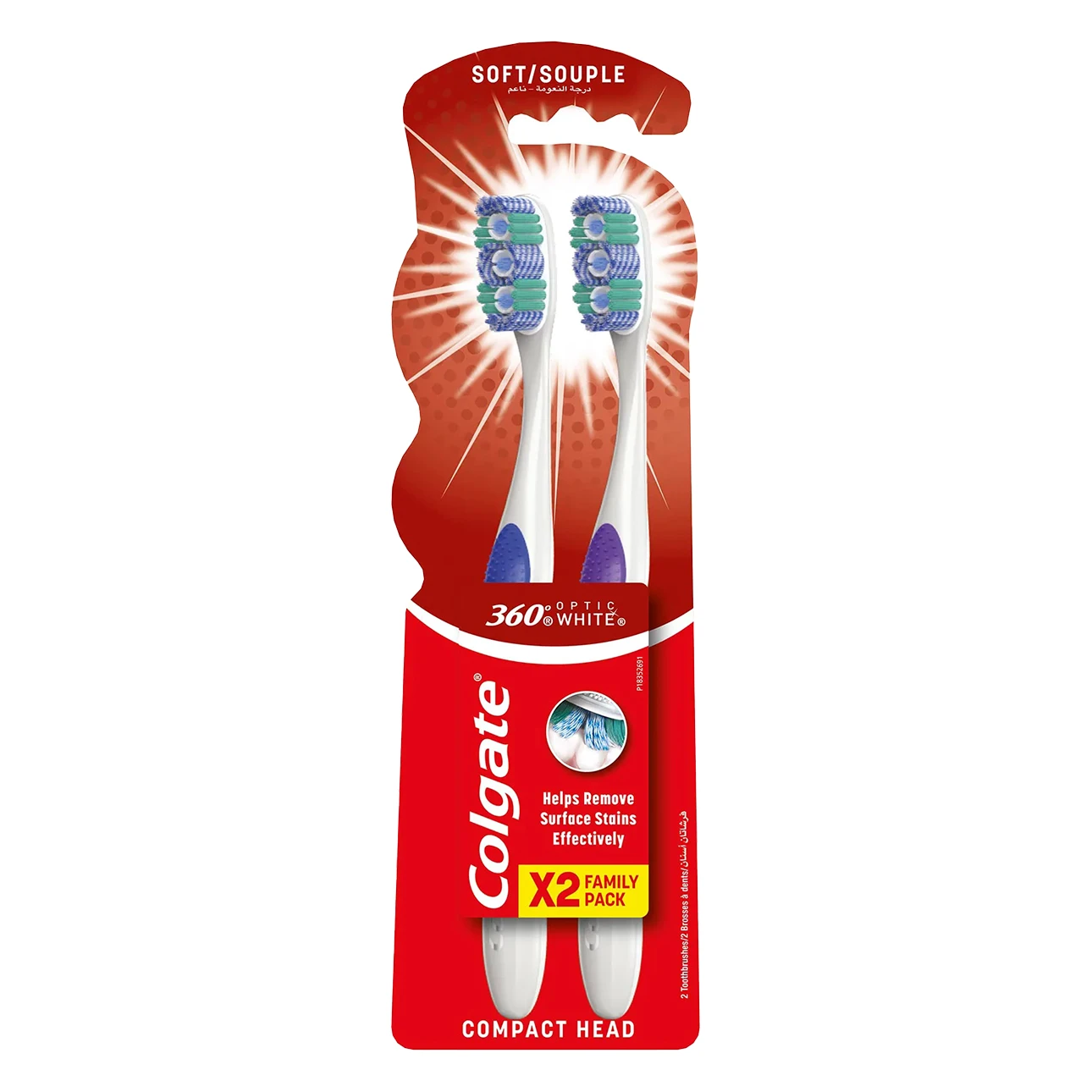 Colgate 360 Optic White Stain Removal Soft Toothbrush 2-Pack 