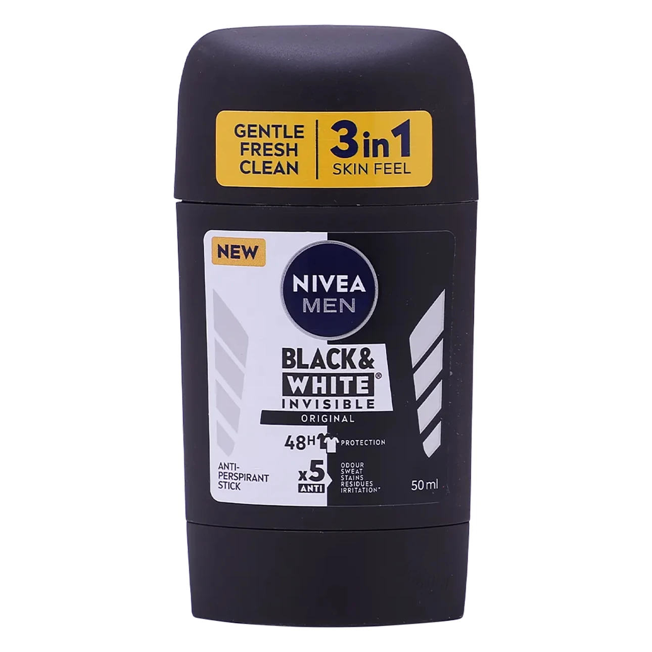 NIVEA MEN Antiperspirant Stick for Men 48h Protection Black & White Invisible Original 50 ml