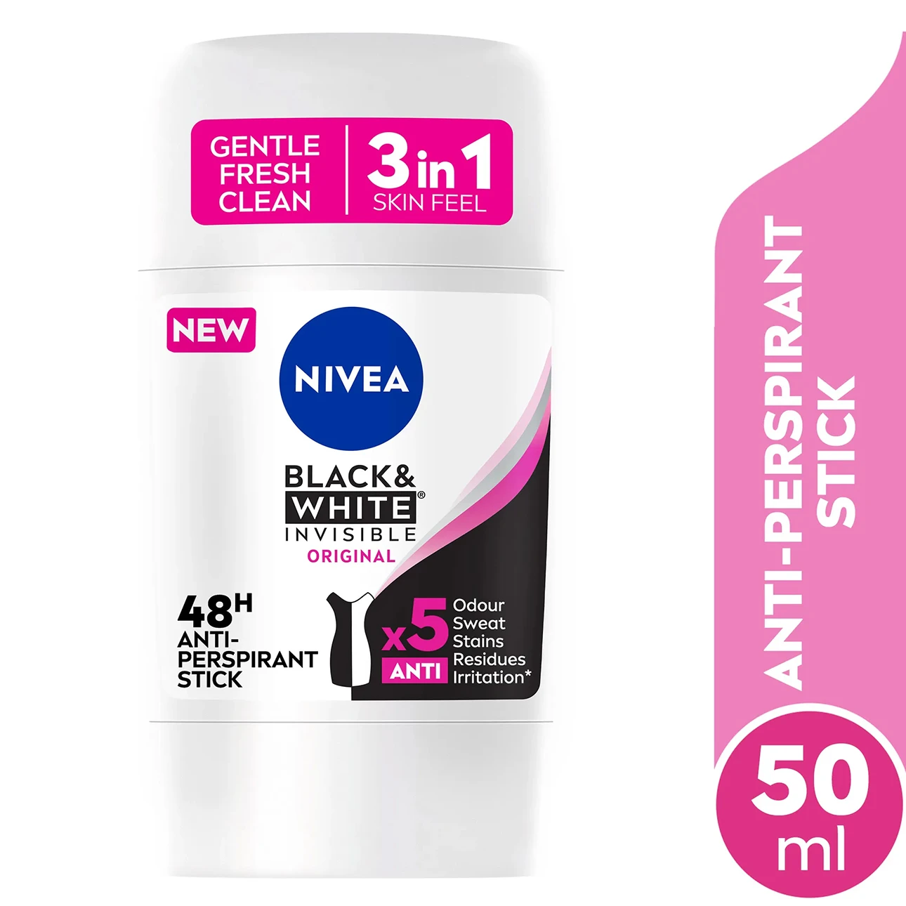NIVEA Antiperspirant Stick for Women 48h Protection Black & White Invisible Original 50 ml