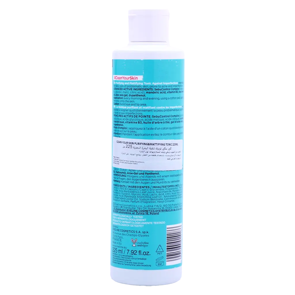 Eveline Clean Your Skin Purifying And Mattifying Tonic 225 ml - view 2