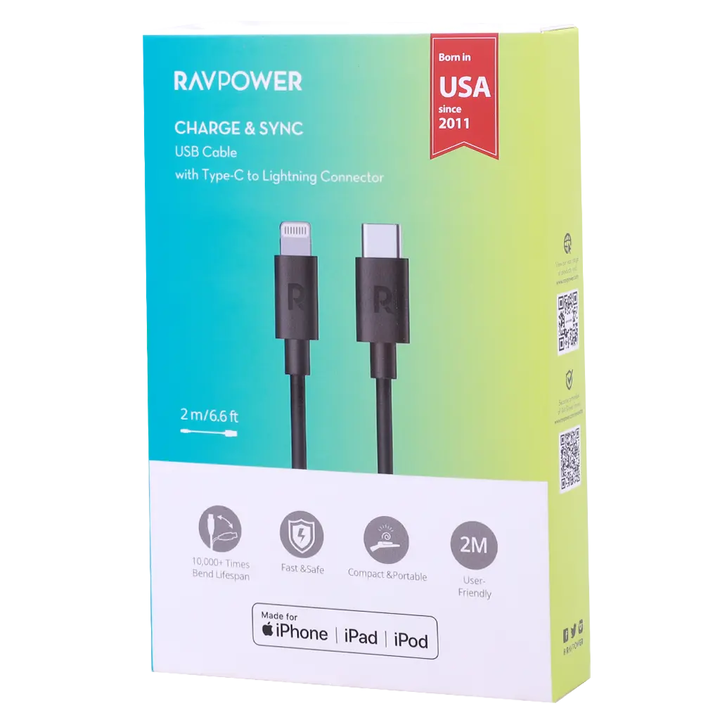 Ravpower Type-C Lightning Cable 2 M  Black - view 3