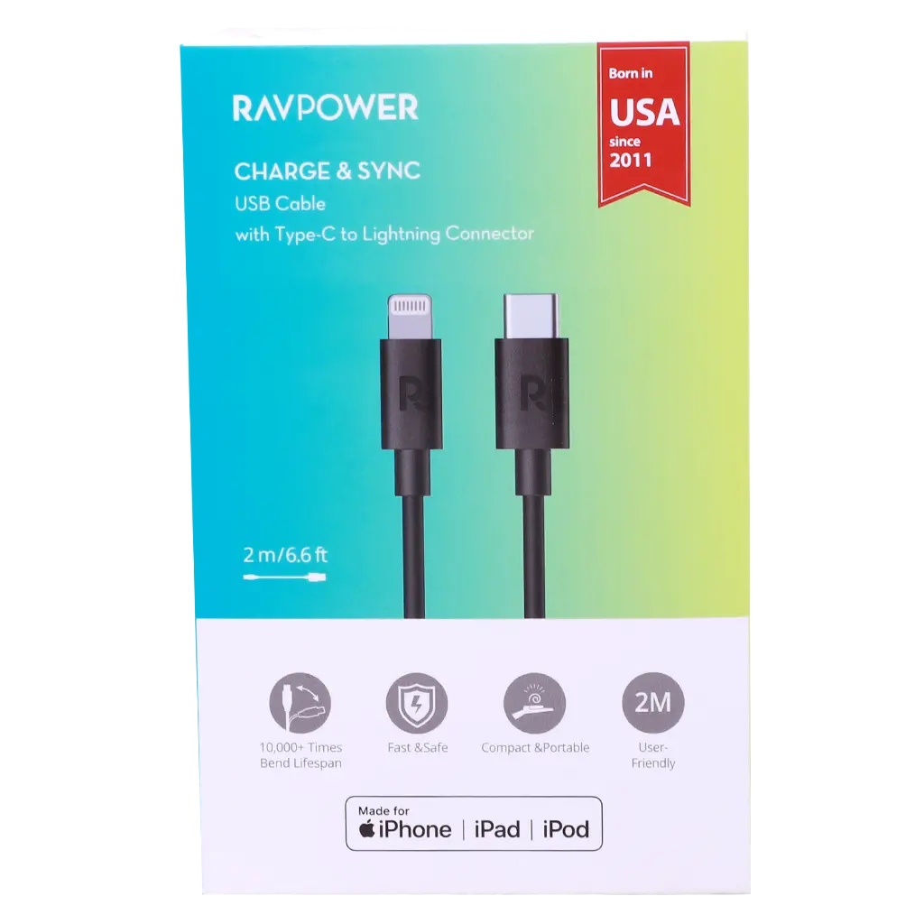 Ravpower Type-C Lightning Cable 2 M  Black - view 4