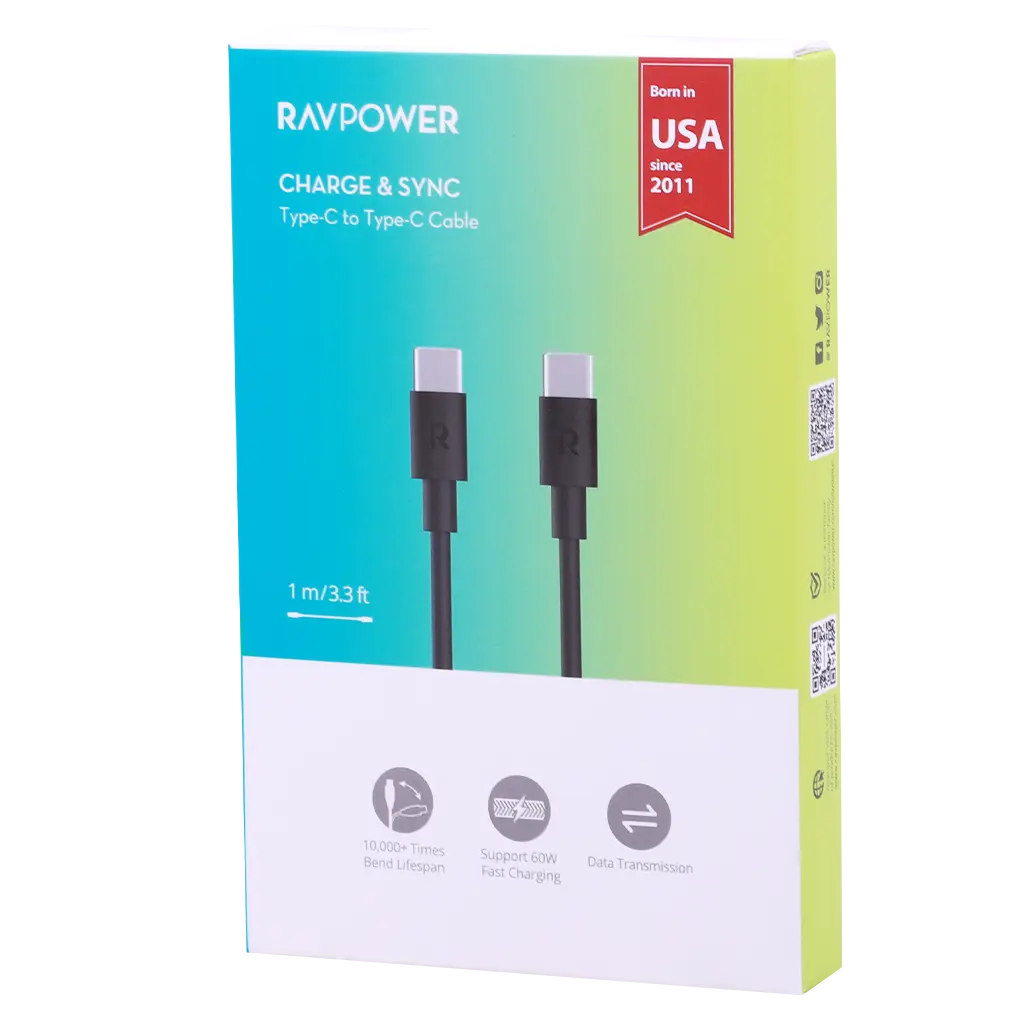 Ravpower Rp-Cb1021 Type-C To Type-C Cable 1 m Tpe Black - view 3