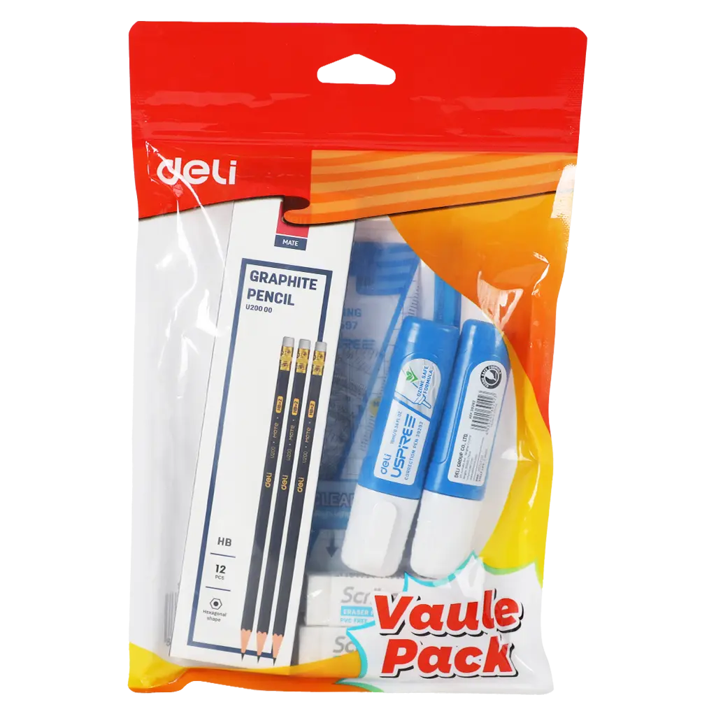 Deli Value Pack Pencil 12 pcs & Eraser 2 pcs & Correction 2 pcs & Flexiable Drawing Set - view 1
