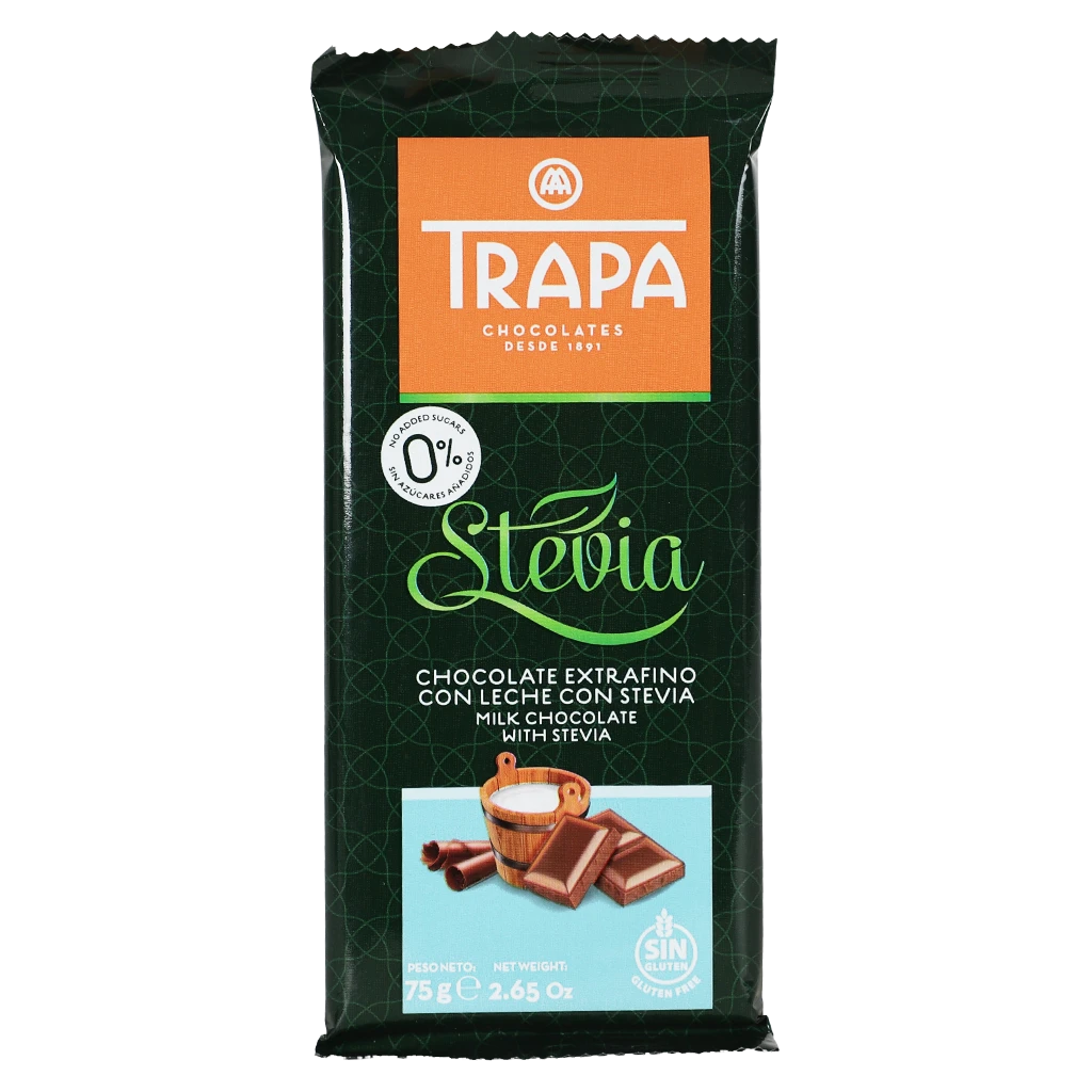 Trapa Stevia Chocolate Bar with Milk Chocolate 75 gm