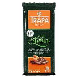 Trapa Stevia Chocolate Bar Milk and Almonds 75 gm