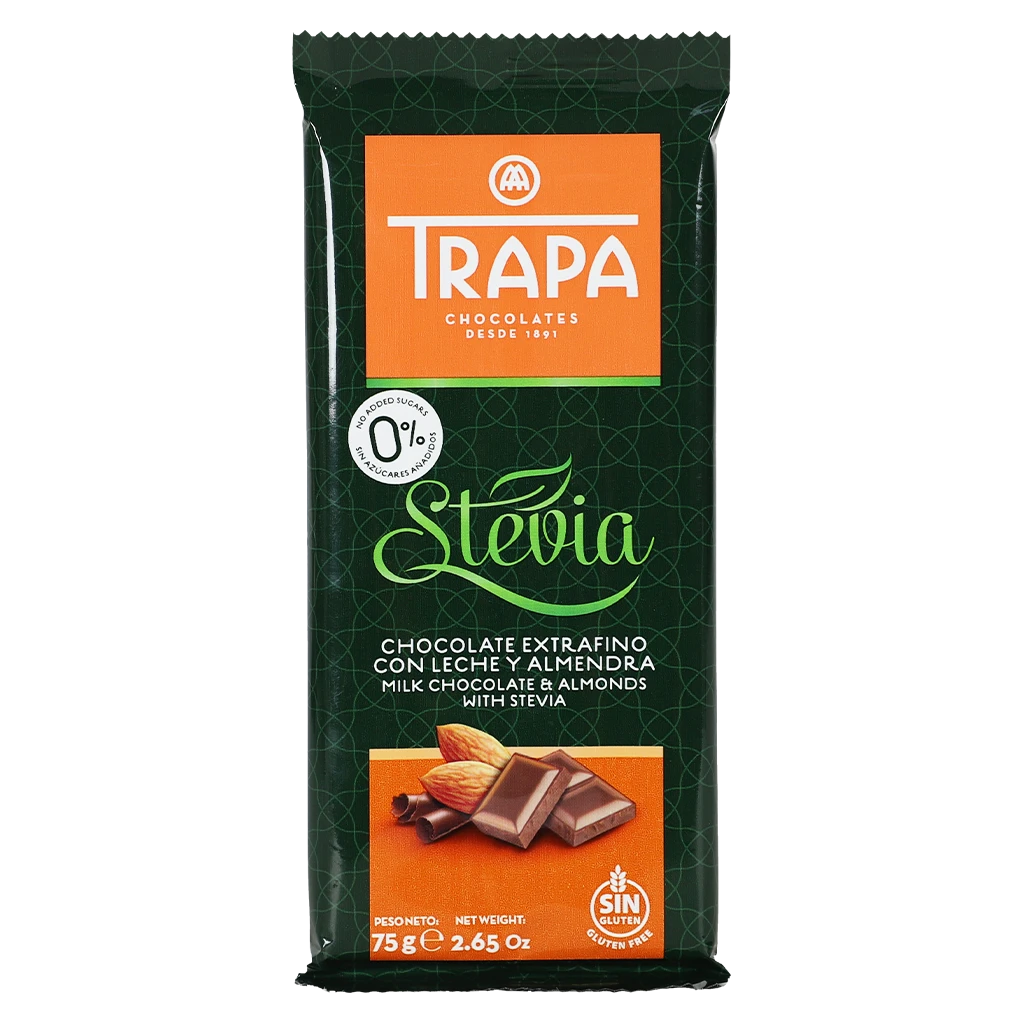 Trapa Stevia Chocolate Bar Milk and Almonds 75 gm