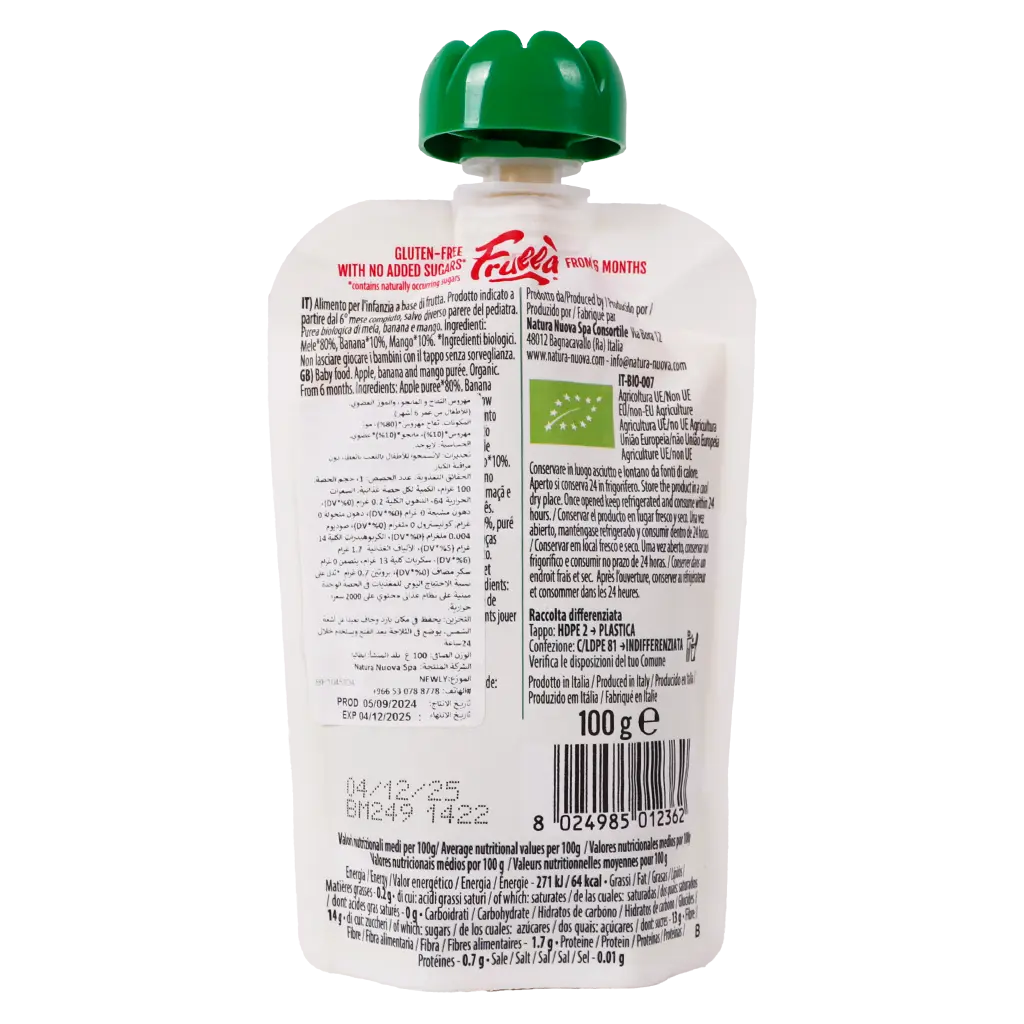 Frulla Baby Puree Fruits Apple and Mango and Banana Organic 100 gm - view 2