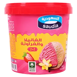 السعودية ايس كريم 2 في 1 فانيليا و فراولة 1 لتر 