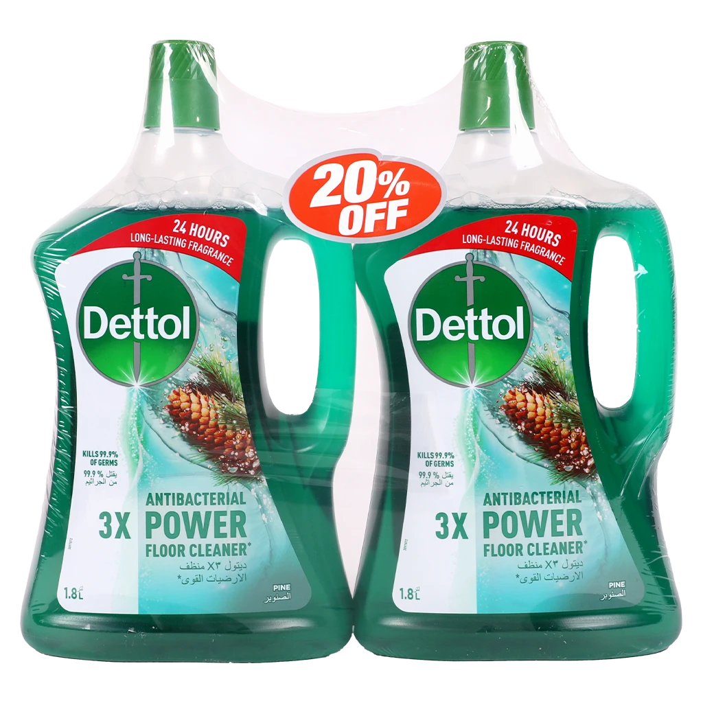Dettol Antibacterial 3X Power Floor Cleaner Pine 2X1.8L Prm