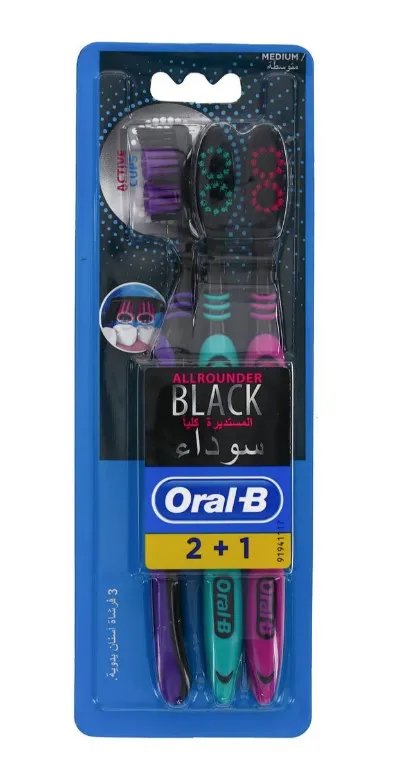 Buy Oral-B Toothbrush All Rounder Black Medium 2+1 | Ninja Bahrain