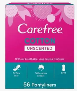 Carefree Pantyliners Cotton Unscented Medium 56 Pads