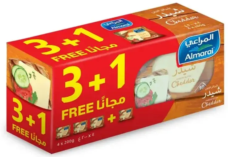 Almarai Sliced Cheese Cheddar 200Gm 3+1Free - view 1