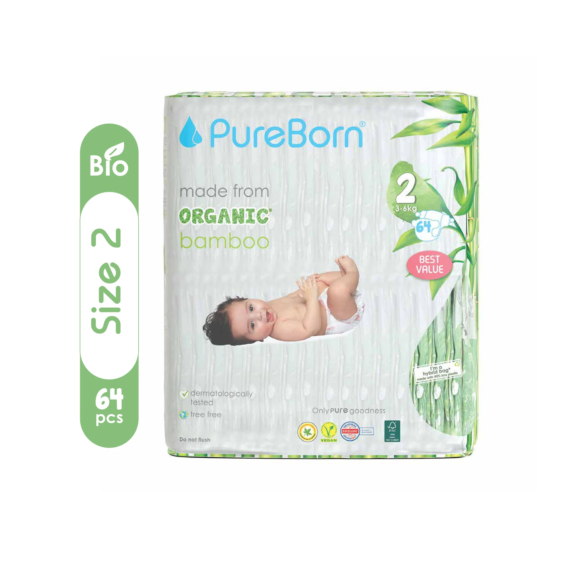 Pure Born Baby Diaper Double Size 2 64 Pieces
