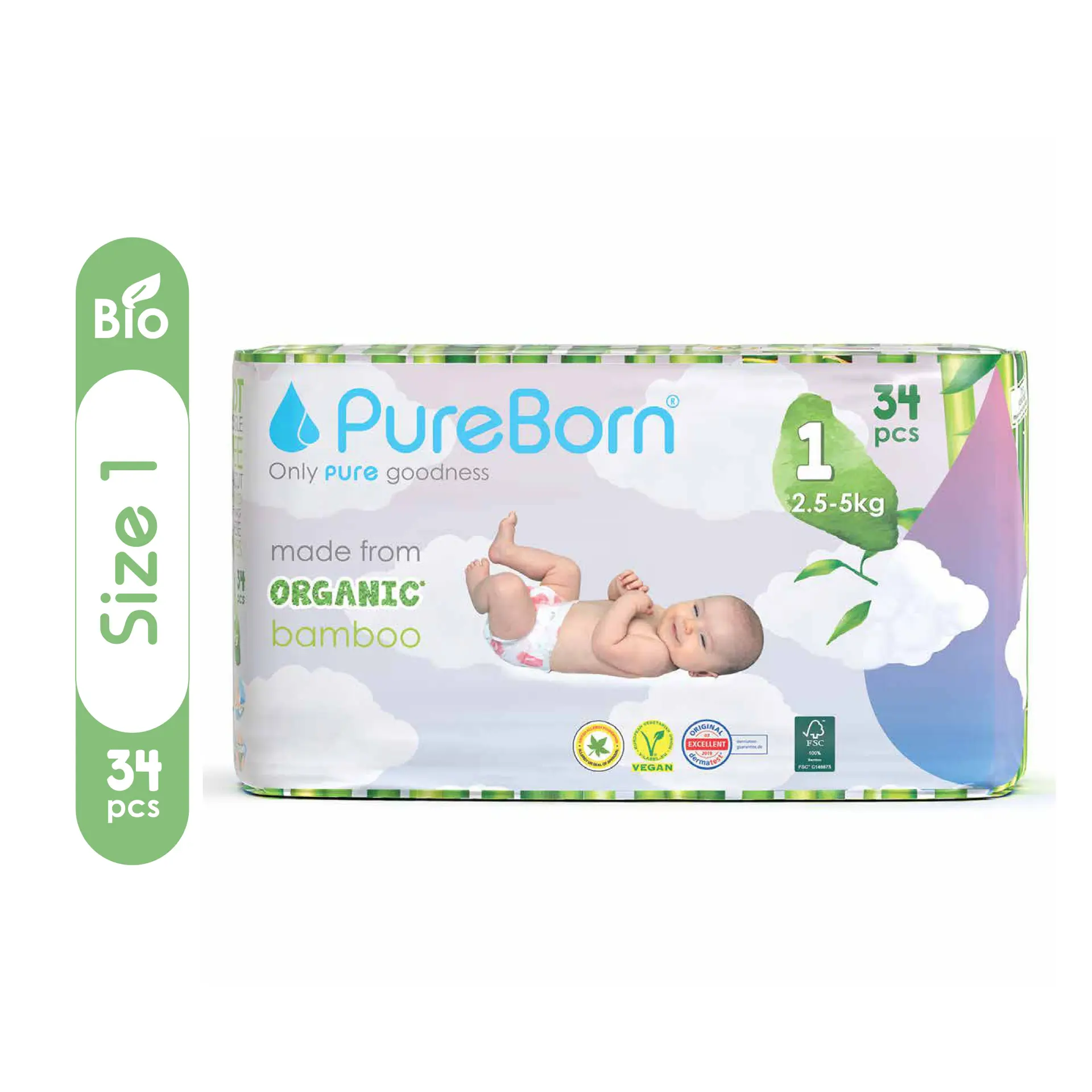 Pure Born Baby Diaper Single Size 1 34 Pieces - view 1