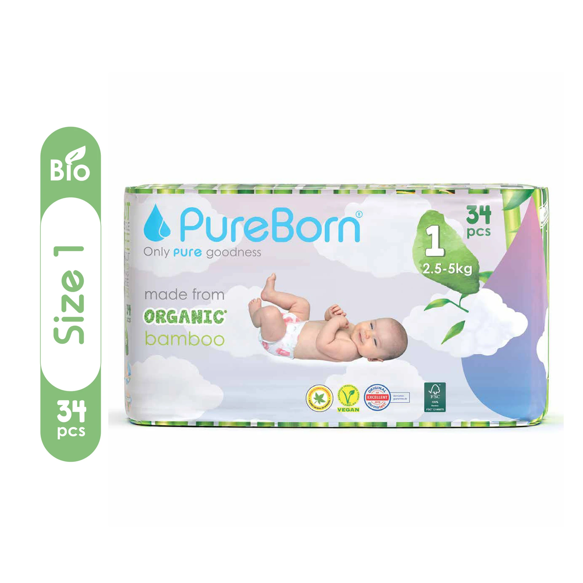 Pure Born Baby Diaper Single Size 1 34 Pieces