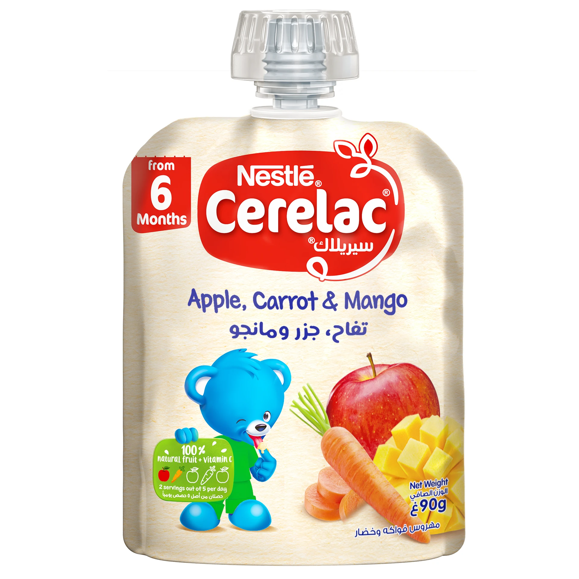 Cerelac Puree From 6 Months Apple, Carrot & Mango Pouch 90 Gr