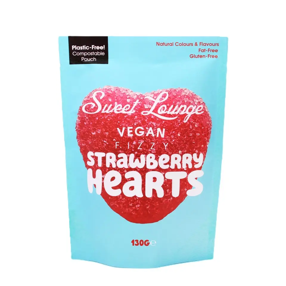 Sweet Lounge Vegan Fizzy Strawberry Hearts Pouch 130 Gm - view 1