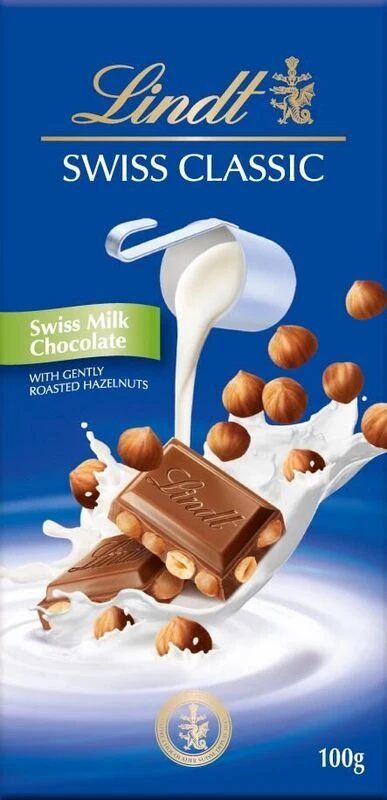 Lindt Swiss Classic Milk Chocolate Hazelnut 100 Gm