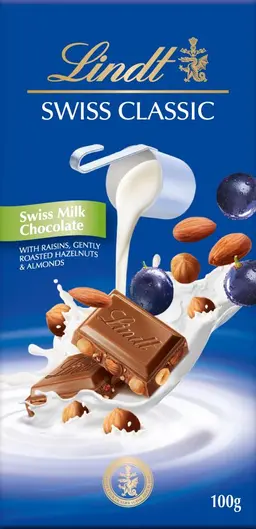 Lindt Swiss Classic Milk Chocolate Raisins & Nuts 100 Gm