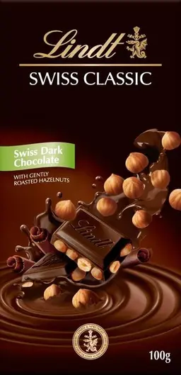 Lindt Swiss Classic Dark Chocolate Hazelnut 100 Gm