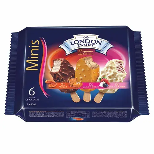 London Dairy Muiltipack Almond Caramel Biscuit And Berries Ice Cream 6X60ML - view 1