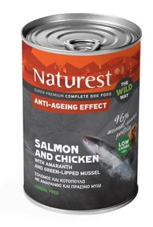 Pet Interest Naturest The Wild Way Salmon And Chicken Anti-AgeIng Effect For Adult Dog Canned Food 400 Gm - view 1