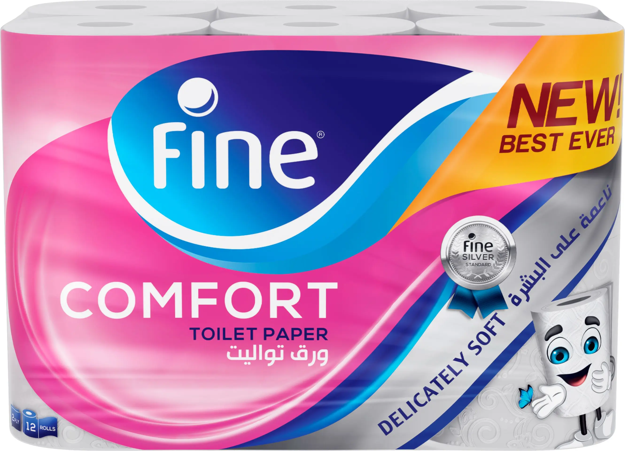 Fine Comfort Toilet Paper Tissue 180 Sheets 2Ply Pack 12 Rolls - view 5
